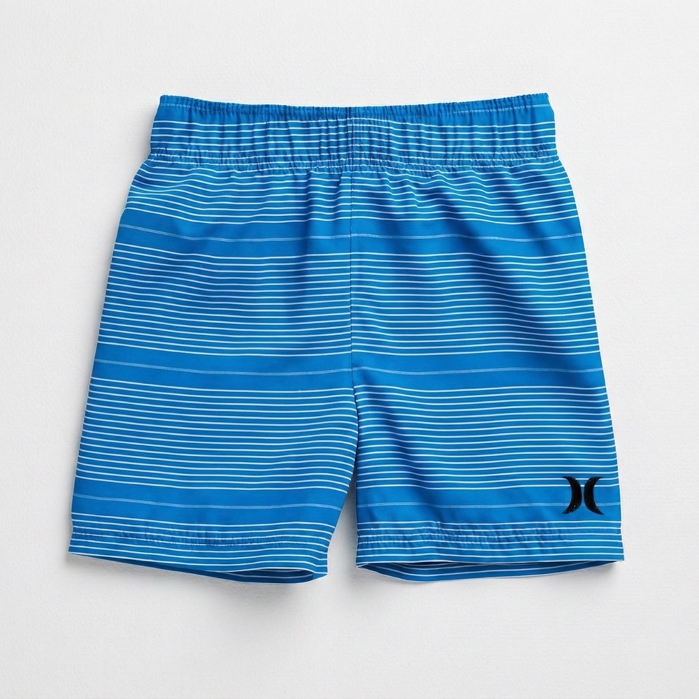 Hurley Baby Boy Swim Trunks 12M Blue White Striped Board Shorts Elastic Waist